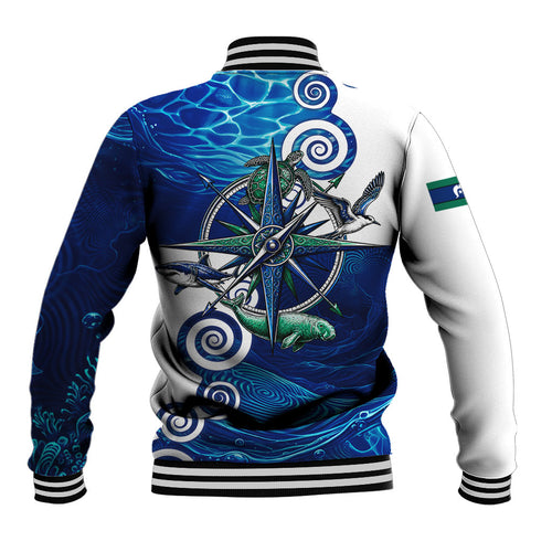 Torres Strait Islanders Nautical Compass Sea Life Baseball Jacket Indigenous Traditional Flag Pattern Tribal Marine Art