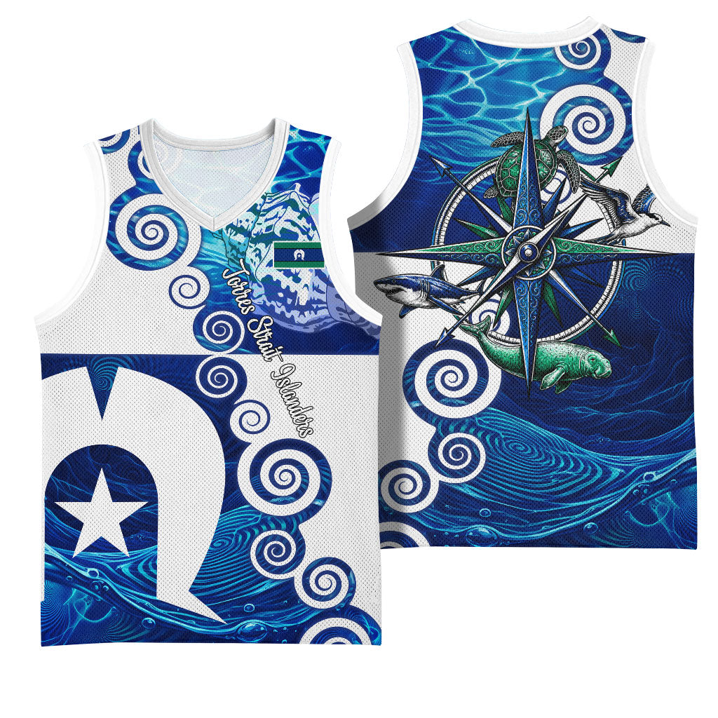 Torres Strait Islanders Nautical Compass Sea Life Basketball Jersey Indigenous Traditional Flag Pattern Tribal Marine Art