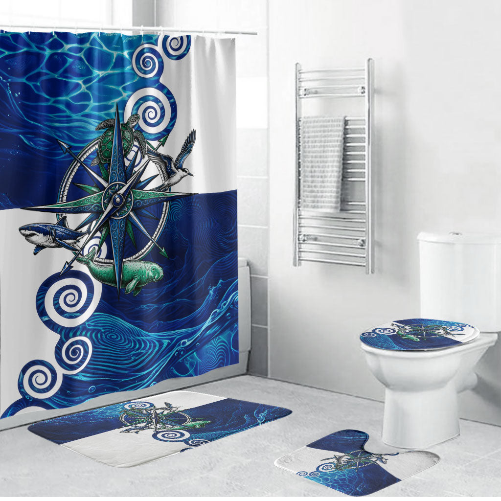 Torres Strait Islanders Nautical Compass Sea Life Bathroom Set Indigenous Traditional Flag Pattern Tribal Marine Art