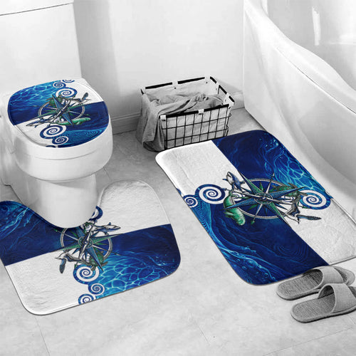 Torres Strait Islanders Nautical Compass Sea Life Bathroom Set Indigenous Traditional Flag Pattern Tribal Marine Art