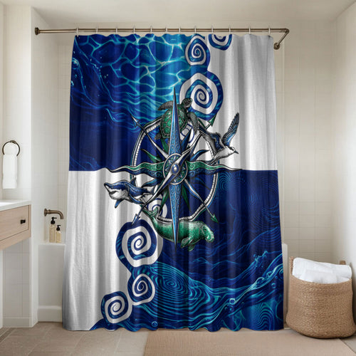 Torres Strait Islanders Nautical Compass Sea Life Bathroom Set Indigenous Traditional Flag Pattern Tribal Marine Art