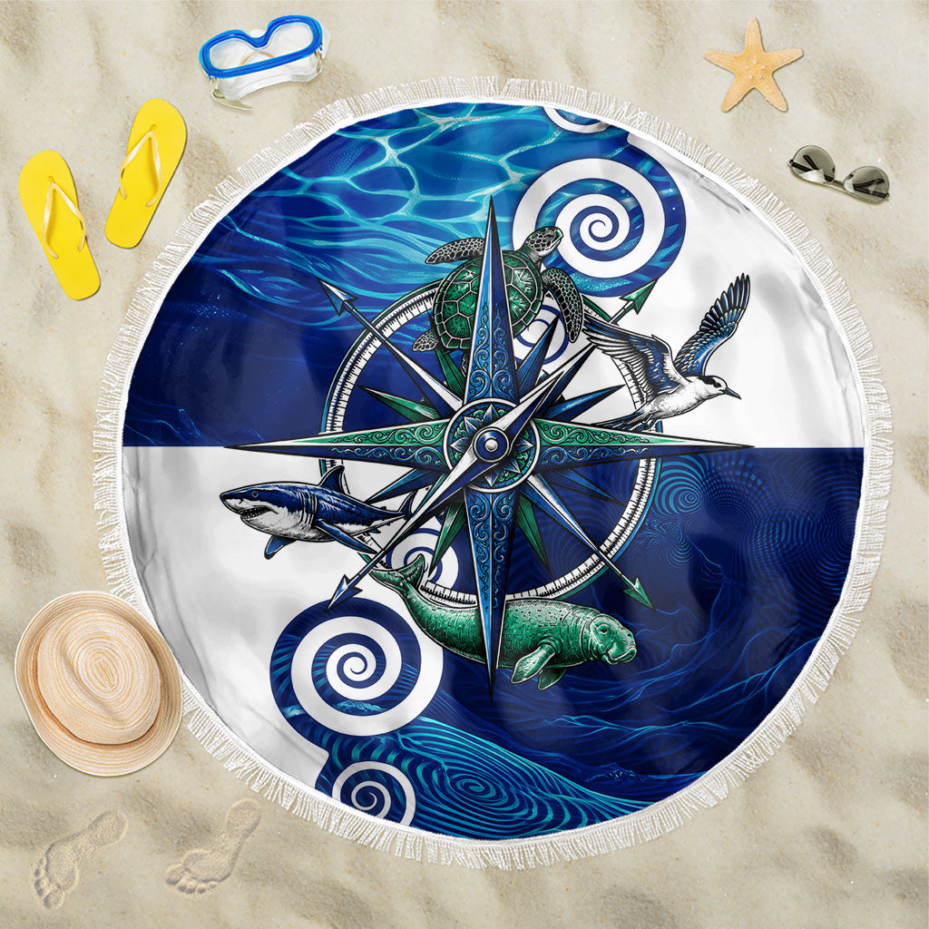 Torres Strait Islanders Nautical Compass Sea Life Beach Blanket Indigenous Traditional Flag Pattern Tribal Marine Art