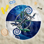 Torres Strait Islanders Nautical Compass Sea Life Beach Blanket Indigenous Traditional Flag Pattern Tribal Marine Art