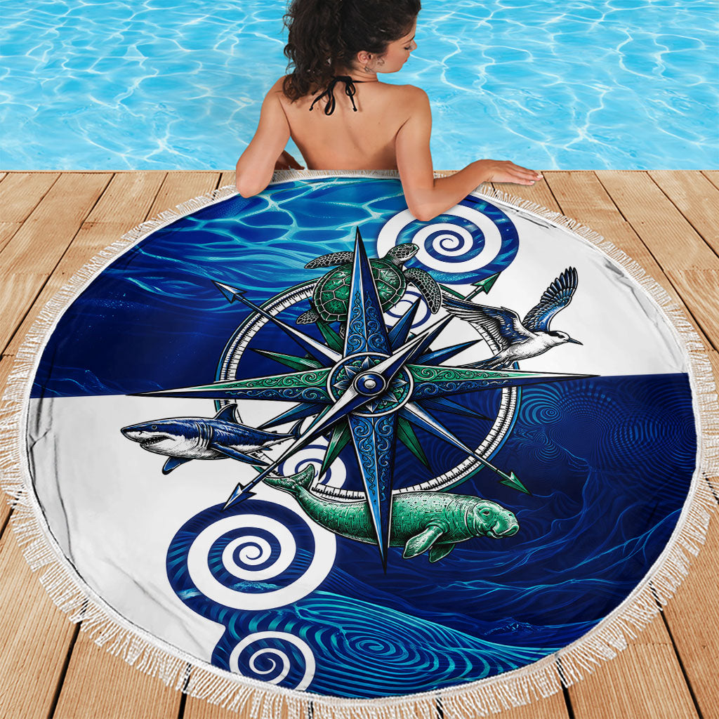 Torres Strait Islanders Nautical Compass Sea Life Beach Blanket Indigenous Traditional Flag Pattern Tribal Marine Art