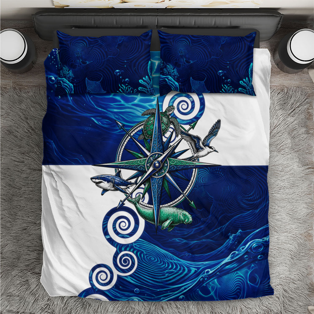 Torres Strait Islanders Nautical Compass Sea Life Bedding Set Indigenous Traditional Flag Pattern Tribal Marine Art