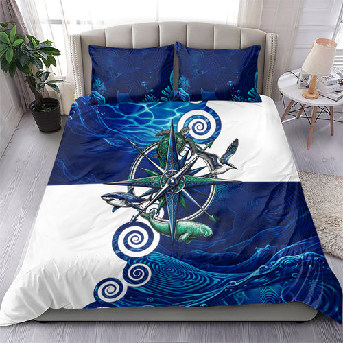Torres Strait Islanders Nautical Compass Sea Life Bedding Set Indigenous Traditional Flag Pattern Tribal Marine Art