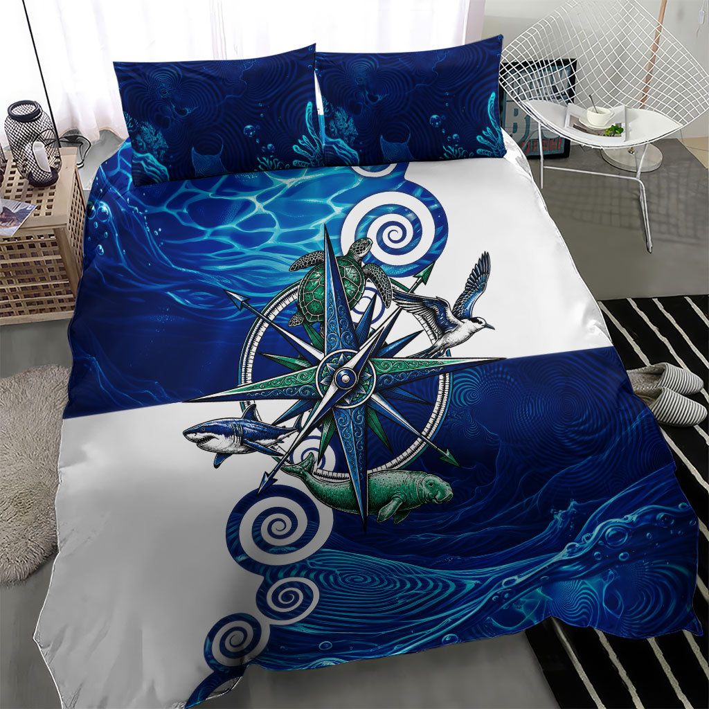 Torres Strait Islanders Nautical Compass Sea Life Bedding Set Indigenous Traditional Flag Pattern Tribal Marine Art