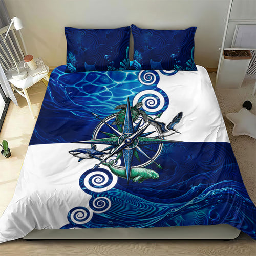 Torres Strait Islanders Nautical Compass Sea Life Bedding Set Indigenous Traditional Flag Pattern Tribal Marine Art