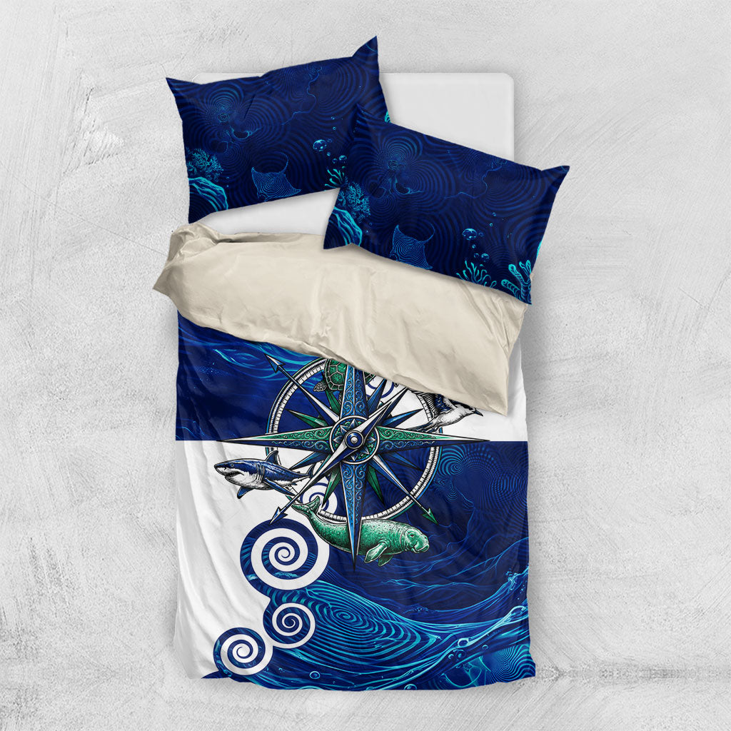 Torres Strait Islanders Nautical Compass Sea Life Bedding Set Indigenous Traditional Flag Pattern Tribal Marine Art