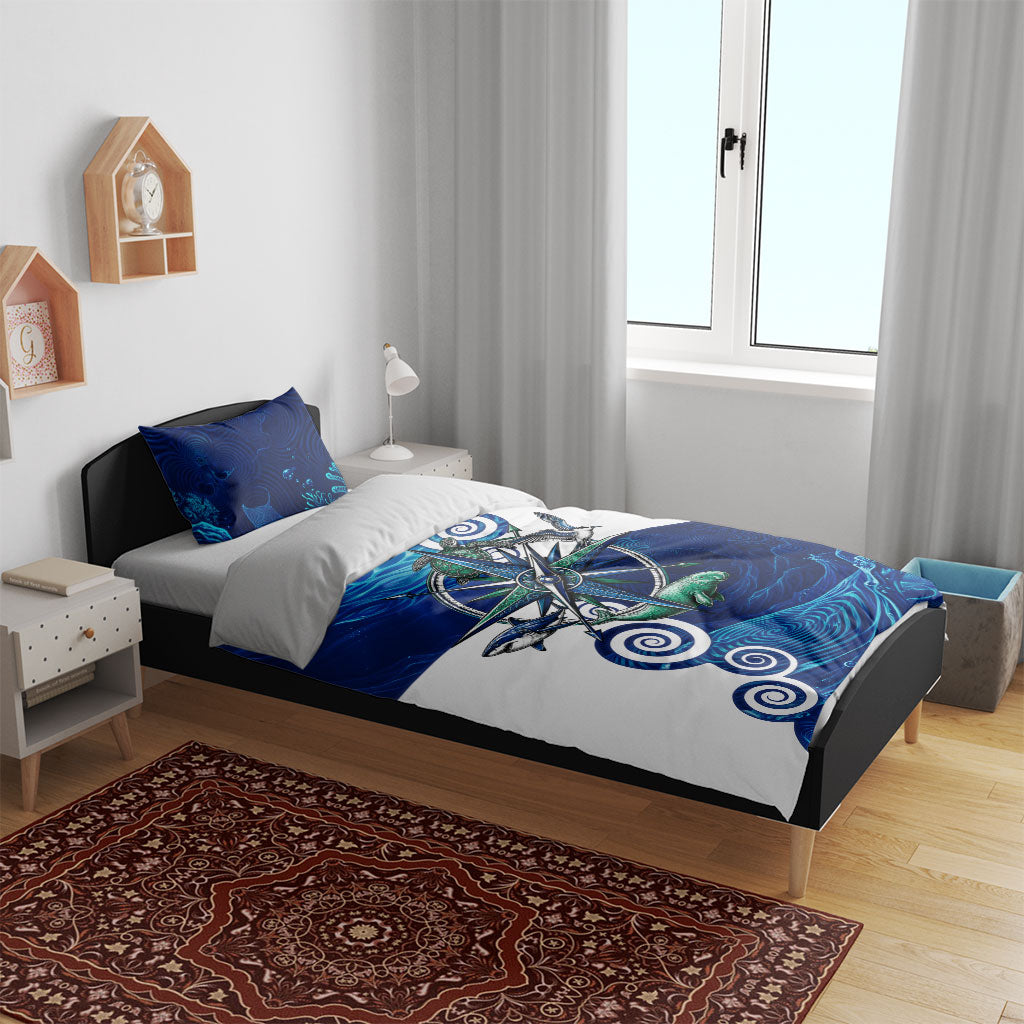 Torres Strait Islanders Nautical Compass Sea Life Bedding Set Indigenous Traditional Flag Pattern Tribal Marine Art