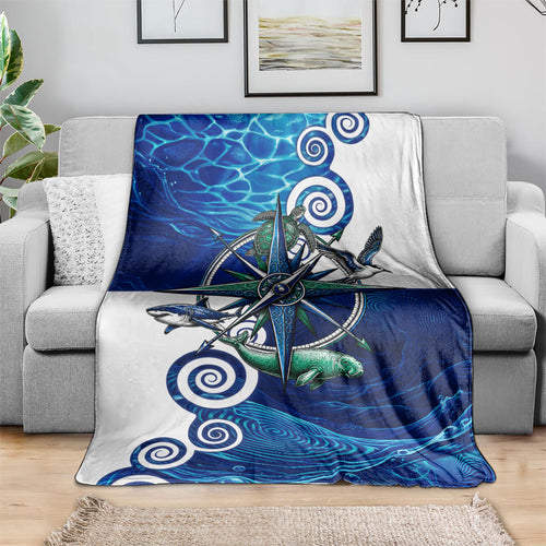 Torres Strait Islanders Nautical Compass Sea Life Blanket Indigenous Traditional Flag Pattern Tribal Marine Art
