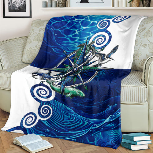 Torres Strait Islanders Nautical Compass Sea Life Blanket Indigenous Traditional Flag Pattern Tribal Marine Art