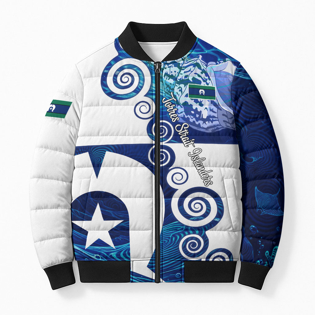 Torres Strait Islanders Nautical Compass Sea Life Bomber Puffer Jacket Indigenous Traditional Flag Pattern Tribal Marine Art