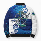 Torres Strait Islanders Nautical Compass Sea Life Bomber Puffer Jacket Indigenous Traditional Flag Pattern Tribal Marine Art