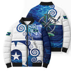 Torres Strait Islanders Nautical Compass Sea Life Bomber Puffer Jacket Indigenous Traditional Flag Pattern Tribal Marine Art