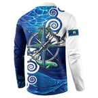Torres Strait Islanders Nautical Compass Sea Life Button Sweatshirt Indigenous Traditional Flag Pattern Tribal Marine Art
