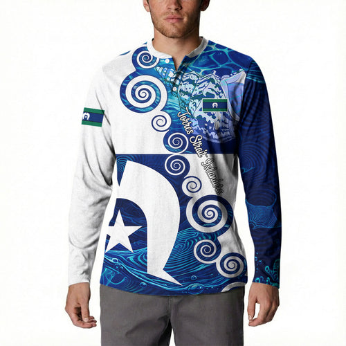 Torres Strait Islanders Nautical Compass Sea Life Button Sweatshirt Indigenous Traditional Flag Pattern Tribal Marine Art