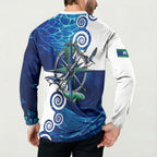 Torres Strait Islanders Nautical Compass Sea Life Button Sweatshirt Indigenous Traditional Flag Pattern Tribal Marine Art
