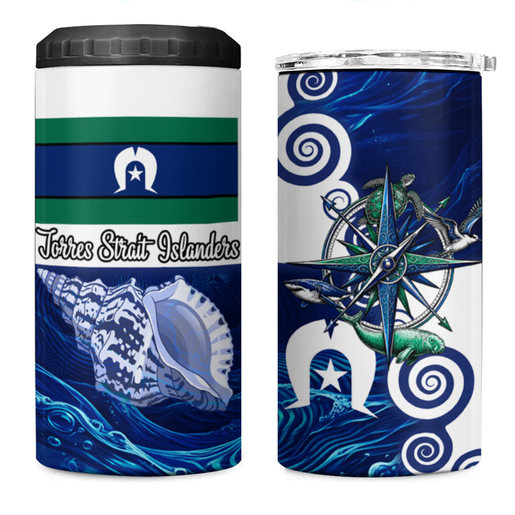 Torres Strait Islanders Nautical Compass Sea Life 4 in 1 Can Cooler Tumbler Indigenous Traditional Flag Pattern Tribal Marine Art