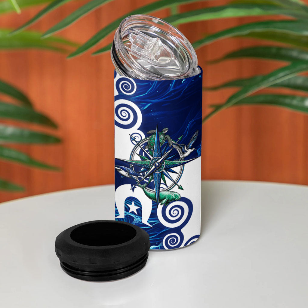 Torres Strait Islanders Nautical Compass Sea Life 4 in 1 Can Cooler Tumbler Indigenous Traditional Flag Pattern Tribal Marine Art