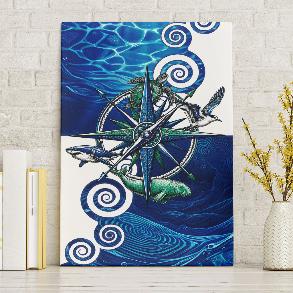 Torres Strait Islanders Nautical Compass Sea Life Canvas Wall Art Indigenous Traditional Flag Pattern Tribal Marine Art