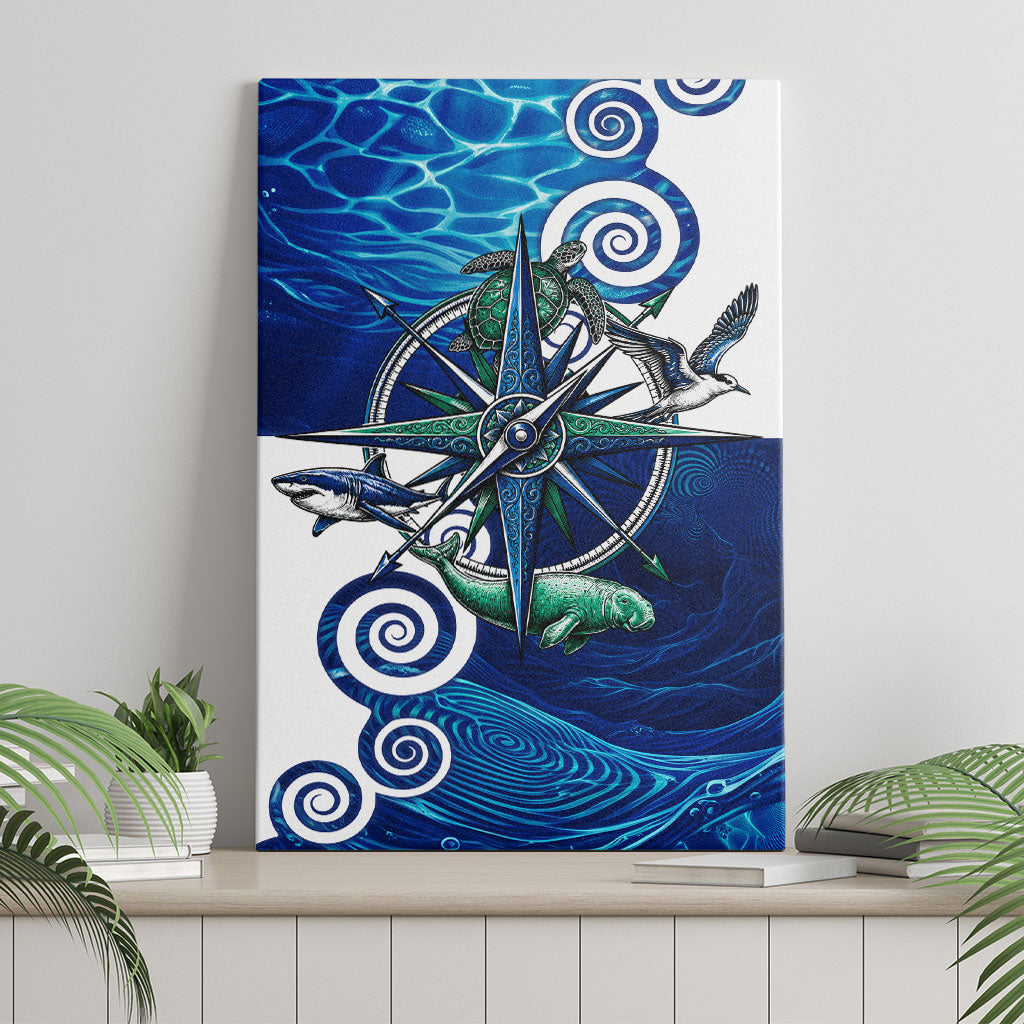 Torres Strait Islanders Nautical Compass Sea Life Canvas Wall Art Indigenous Traditional Flag Pattern Tribal Marine Art