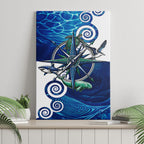 Torres Strait Islanders Nautical Compass Sea Life Canvas Wall Art Indigenous Traditional Flag Pattern Tribal Marine Art