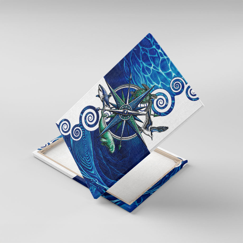 Torres Strait Islanders Nautical Compass Sea Life Canvas Wall Art Indigenous Traditional Flag Pattern Tribal Marine Art