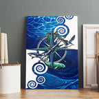 Torres Strait Islanders Nautical Compass Sea Life Canvas Wall Art Indigenous Traditional Flag Pattern Tribal Marine Art