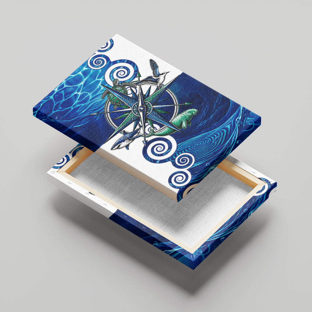 Torres Strait Islanders Nautical Compass Sea Life Canvas Wall Art Indigenous Traditional Flag Pattern Tribal Marine Art
