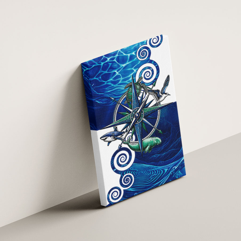 Torres Strait Islanders Nautical Compass Sea Life Canvas Wall Art Indigenous Traditional Flag Pattern Tribal Marine Art