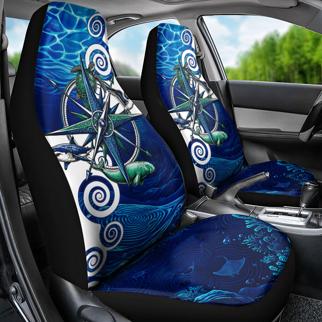 Torres Strait Islanders Nautical Compass Sea Life Car Seat Cover Indigenous Traditional Flag Pattern Tribal Marine Art