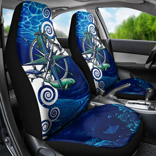 Torres Strait Islanders Nautical Compass Sea Life Car Seat Cover Indigenous Traditional Flag Pattern Tribal Marine Art