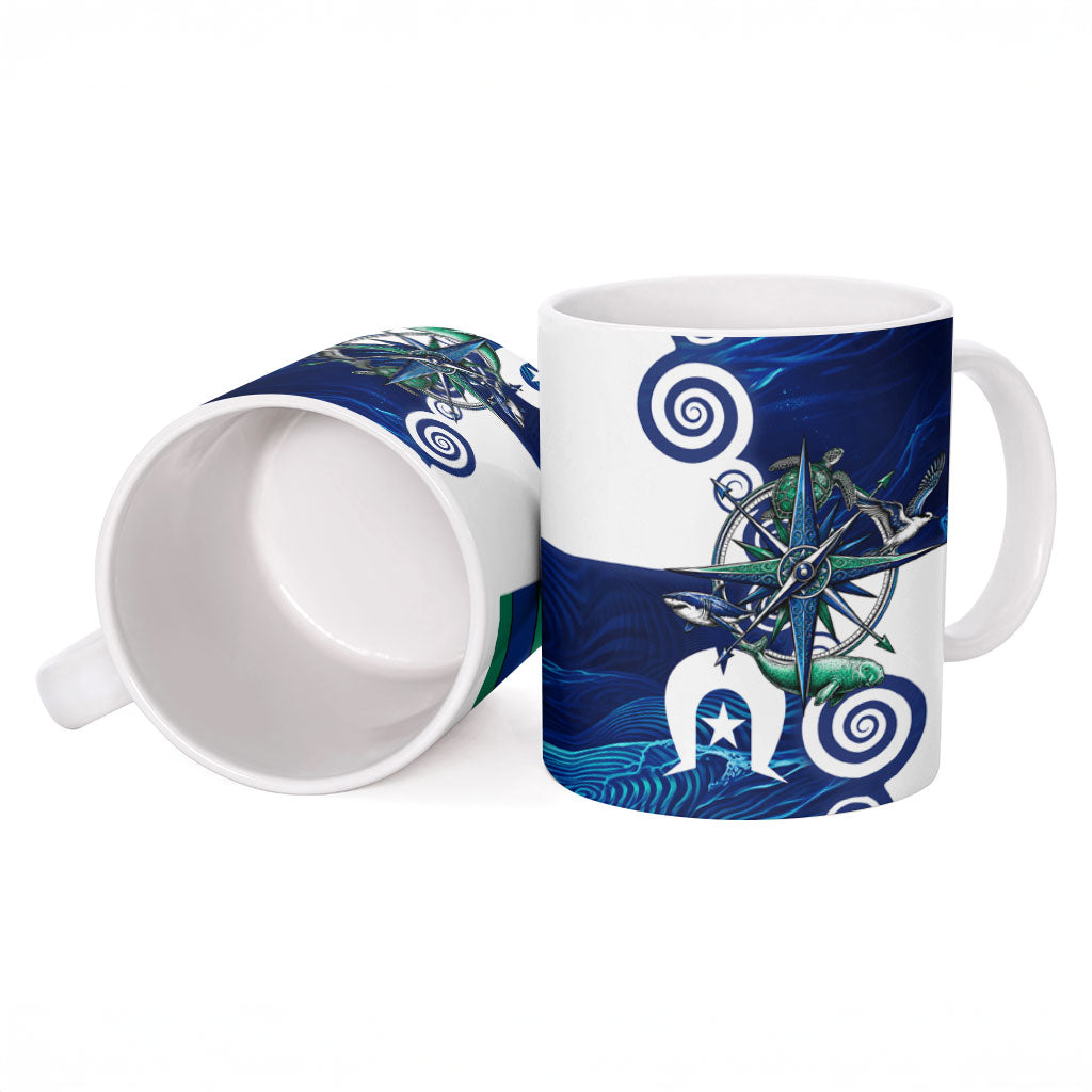 Torres Strait Islanders Nautical Compass Sea Life Ceramic Mug Indigenous Traditional Flag Pattern Tribal Marine Art