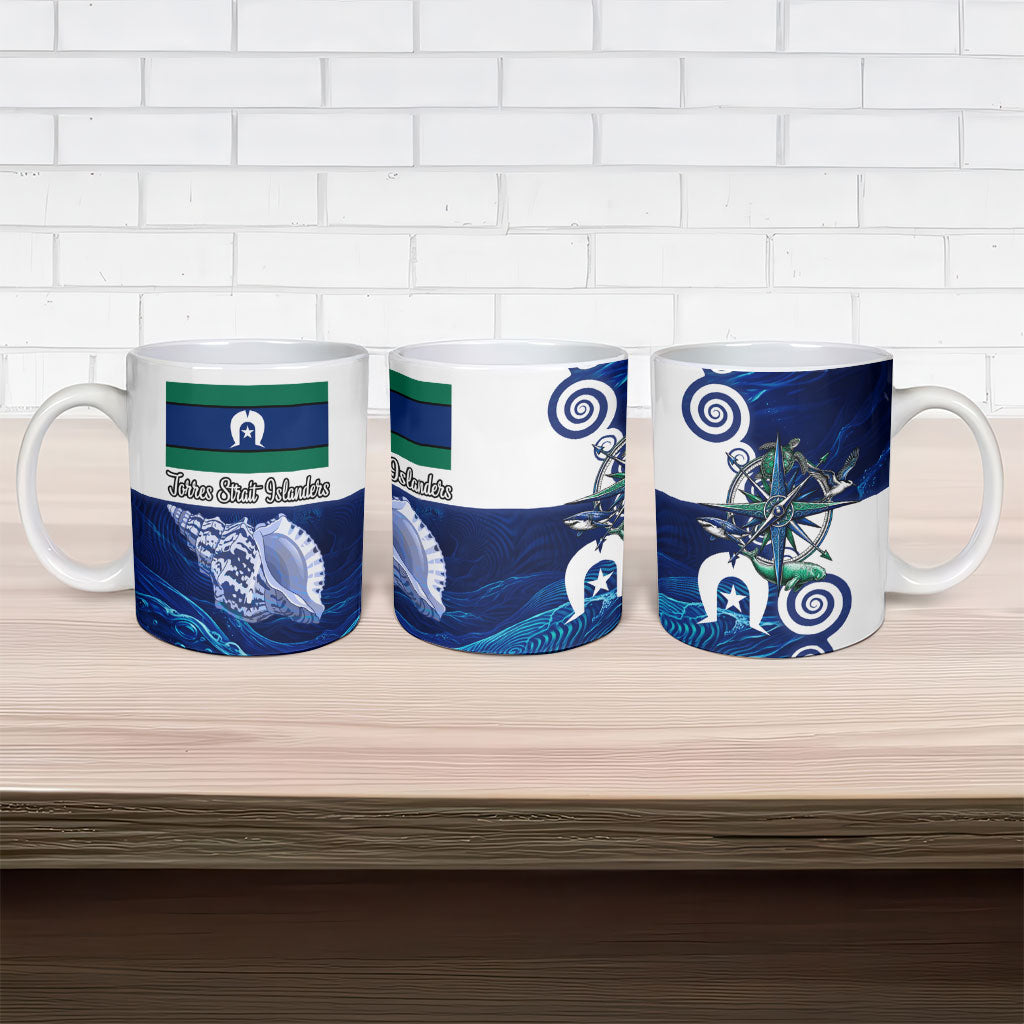 Torres Strait Islanders Nautical Compass Sea Life Ceramic Mug Indigenous Traditional Flag Pattern Tribal Marine Art