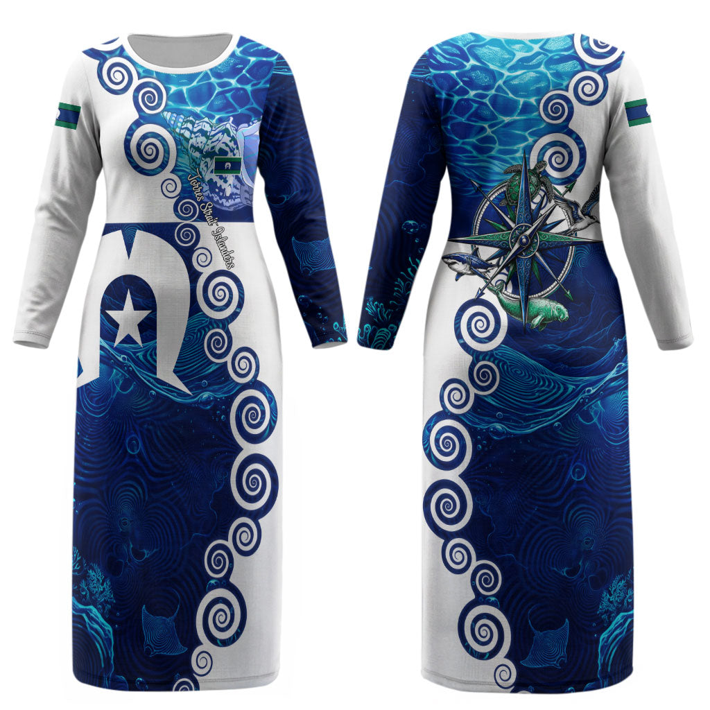 Torres Strait Islanders Nautical Compass Sea Life Couples Matching Long Sleeve Bodycon Dress and Long Sleeve Button Shirt Indigenous Traditional Flag Pattern Tribal Marine Art