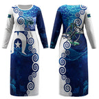 Torres Strait Islanders Nautical Compass Sea Life Couples Matching Long Sleeve Bodycon Dress and Long Sleeve Button Shirt Indigenous Traditional Flag Pattern Tribal Marine Art