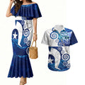 Torres Strait Islanders Nautical Compass Sea Life Couples Matching Mermaid Dress and Hawaiian Shirt Indigenous Traditional Flag Pattern Tribal Marine Art