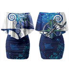 Torres Strait Islanders Nautical Compass Sea Life Couples Matching Off Shoulder Short Dress and Long Sleeve Button Shirt Indigenous Traditional Flag Pattern Tribal Marine Art