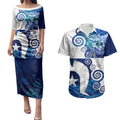 Torres Strait Islanders Nautical Compass Sea Life Couples Matching Puletasi and Hawaiian Shirt Indigenous Traditional Flag Pattern Tribal Marine Art