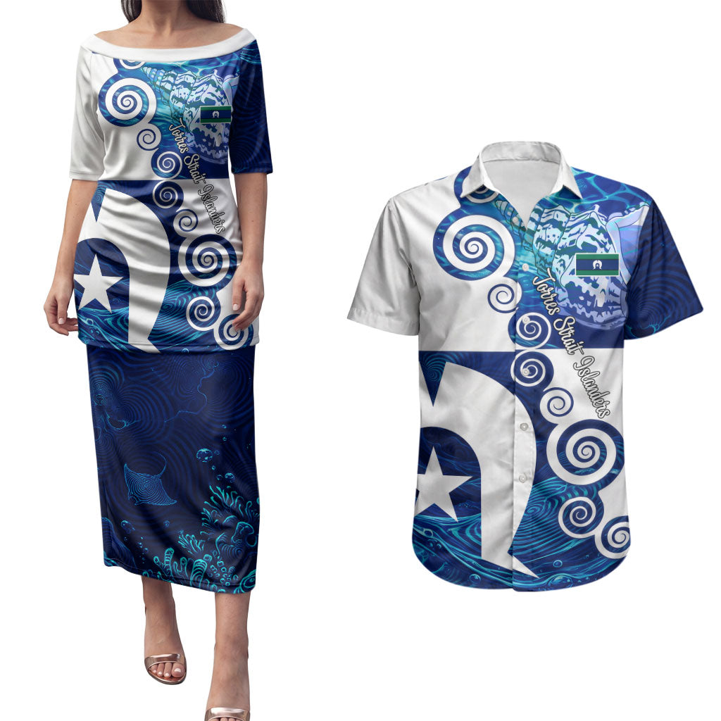 Torres Strait Islanders Nautical Compass Sea Life Couples Matching Puletasi and Hawaiian Shirt Indigenous Traditional Flag Pattern Tribal Marine Art