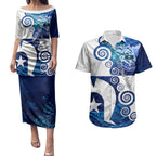 Torres Strait Islanders Nautical Compass Sea Life Couples Matching Puletasi and Hawaiian Shirt Indigenous Traditional Flag Pattern Tribal Marine Art