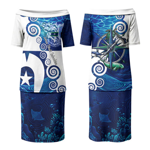 Torres Strait Islanders Nautical Compass Sea Life Couples Matching Puletasi and Hawaiian Shirt Indigenous Traditional Flag Pattern Tribal Marine Art