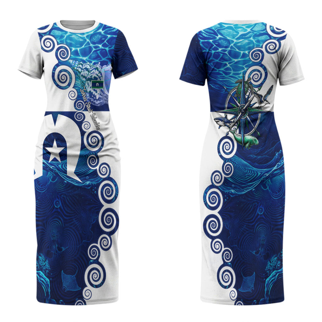 Torres Strait Islanders Nautical Compass Sea Life Couples Matching Short Sleeve Bodycon Dress and Long Sleeve Button Shirt Indigenous Traditional Flag Pattern Tribal Marine Art