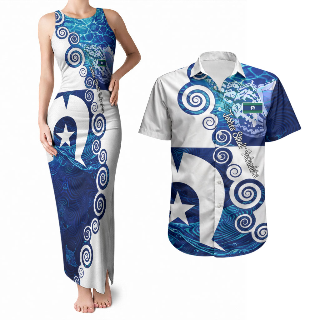 Torres Strait Islanders Nautical Compass Sea Life Couples Matching Tank Maxi Dress and Hawaiian Shirt Indigenous Traditional Flag Pattern Tribal Marine Art