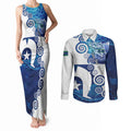 Torres Strait Islanders Nautical Compass Sea Life Couples Matching Tank Maxi Dress and Long Sleeve Button Shirt Indigenous Traditional Flag Pattern Tribal Marine Art