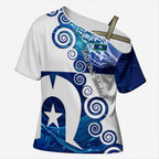 Torres Strait Islanders Nautical Compass Sea Life Cross Shoulder Shirt Indigenous Traditional Flag Pattern Tribal Marine Art