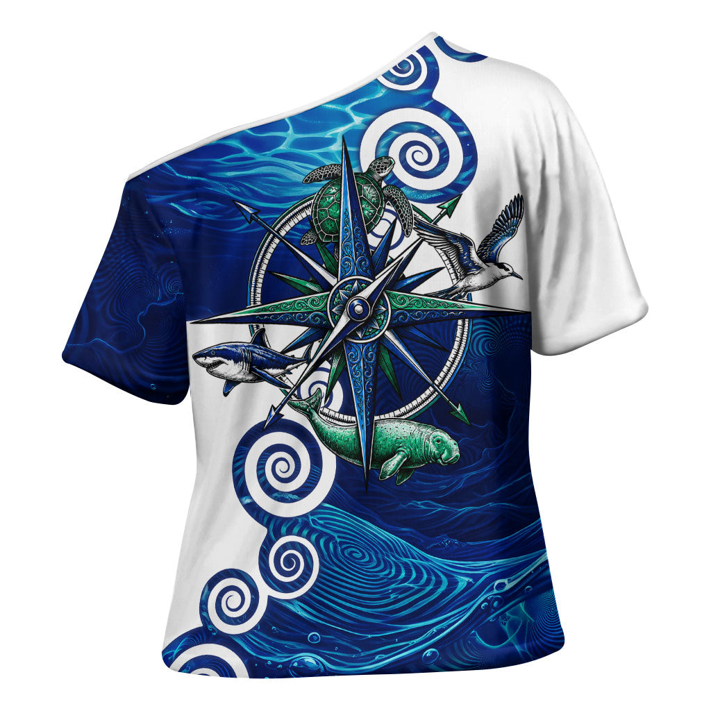 Torres Strait Islanders Nautical Compass Sea Life Cross Shoulder Shirt Indigenous Traditional Flag Pattern Tribal Marine Art