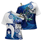 Torres Strait Islanders Nautical Compass Sea Life Cross Shoulder Shirt Indigenous Traditional Flag Pattern Tribal Marine Art
