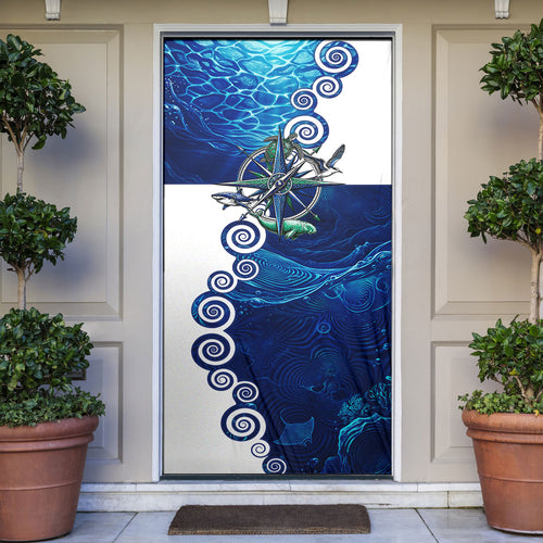 Torres Strait Islanders Nautical Compass Sea Life Door Cover Indigenous Traditional Flag Pattern Tribal Marine Art